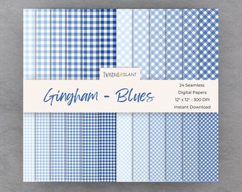 Gingham Digital Paper Pack | INSTANT DOWNLOAD | Gingham Pattern | Gingham Digital Papers | Seamless Paper Pack | Blue Gingham | GH1