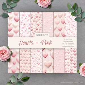 Valentine Herzen nahtlose digitale Papiere | SOFORTIGER DOWNLOAD | Aquarell Herzen | Valentinstag Hintergrund | Nahtlose Papiere | Rosa | WCH1
