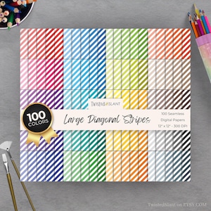 Diagonal Stripes Digital Paper | INSTANT DOWNLOAD | Striped Background | Lined Digital Paper | Seamless Papers | Rainbow | White | STR01