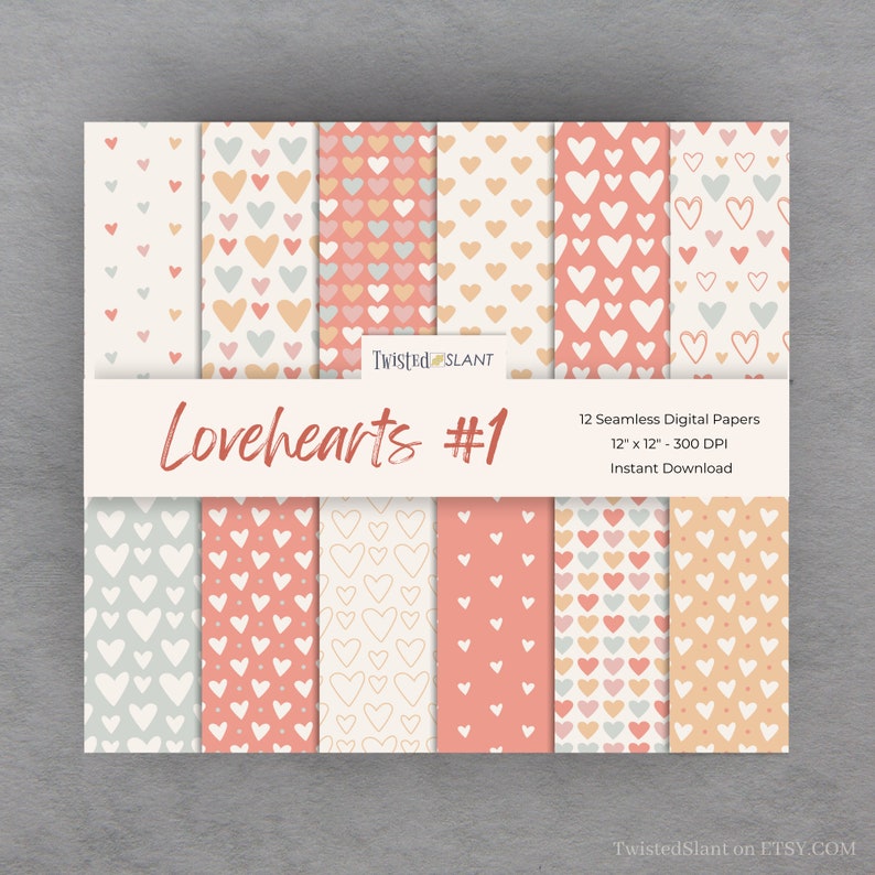 Heart Digital Paper, Seamless Papers, Heart Background, Loveheart ...