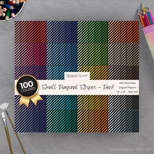 Diagonal Stripes Digital Paper | INSTANT DOWNLOAD | Striped Background | Lined Digital Paper | Seamless Papers | Rainbow | Black | STR01