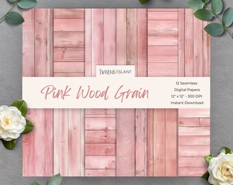 Papel digital con vetas de madera / DESCARGA INSTANTÁNEA / Papel con vetas de madera / Fondos de madera / Paquete de papel sin costuras / Rosa / WDG1