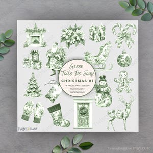 Clipart vakantie toilettas kerst | DIRECT DOWNLOADEN | Groen toiletpapier | Chinoiserie-clipart | Vintage toilettas | Groen | Set 1 | TDJ1
