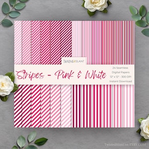 Pink Stripe Digital Paper | INSTANT DOWNLOAD | Striped Background | Lined Digital Paper | Seamless Textures | Pink | STR01