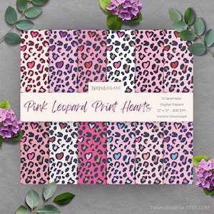 Leopard Print Nahtloses Digitales Papier | SOFORTIGER DOWNLOAD | Nahtlose Papiere | Leopard Druck | Herz Nahtlos | Rosa | LP01