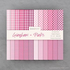 Carta digitale a quadretti rosa / DOWNLOAD IMMEDIATO / Motivo a quadretti / Carte digitali a quadretti / Confezione di carta senza cuciture / Quadretti rosa / GH1