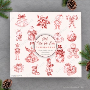 Weihnachten Toile Clipart | SOFORTIGER DOWNLOAD | Rot Toile | Chinoiserie Clipart | Vintage Toile | Toile De Jouy Clipart | Rot | Set 2 | TDJ1