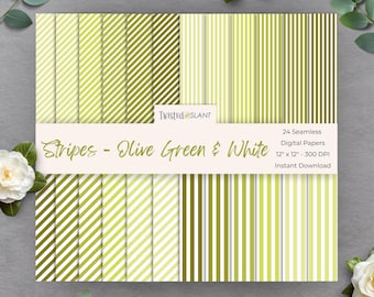 Olivgrün Streifen Digitales Papier | SOFORTIGER DOWNLOAD | Gestreifter Hintergrund | Liniertes Digitales Papier | Nahtlose Texturen | Olivgrün | STR01