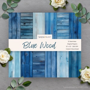 Papel digital con vetas de madera / DESCARGA INSTANTÁNEA / Papel con vetas de madera / Fondos de madera / Paquete de papel sin costuras / Azul / WDG1