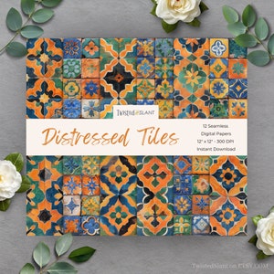 Papier numérique « Mediterranean Tiles » | TÉLÉCHARGEMENT IMMÉDIAT | Carrelage méditerranéen | Carrelage Marocain | Paquet de papier transparent | Méditerranéenne | TILE01