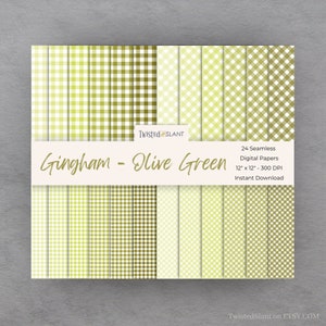 Pacchetto di carta digitale a quadretti Gingham / DOWNLOAD IMMEDIATO / Motivo a quadretti Gingham / Carte digitali a quadretti Gingham / Pacchetto di carta senza cuciture / Quadretti verde oliva / GH1