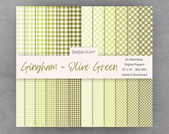 Gingham Digital Paper Pack | INSTANT DOWNLOAD | Gingham Pattern | Gingham Digital Papers | Seamless Paper Pack | Olive Green Gingham | GH1