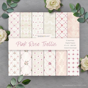 Arquivo Trellis Seamless | DOWNLOAD INSTANTÂNEO | Treliça de rosas | Padrão Coquette | Papéis Seamless | Padrão Bow Seamless | Rosas | FDP1