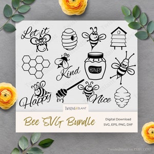 Svg with Bees and Honey Combs | INSTANT DOWNLOAD | Bees svg | Let it Bee svg | Bumblebee svg | Honey Pot svg | Honeycomb svg | BEE1