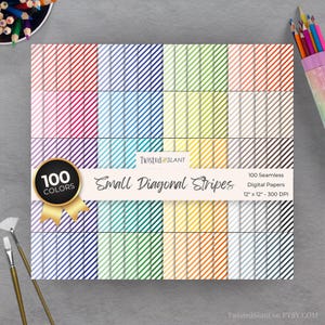 Diagonal Stripes Digital Paper | INSTANT DOWNLOAD | Striped Background | Lined Digital Paper | Seamless Papers | Rainbow | White | STR01