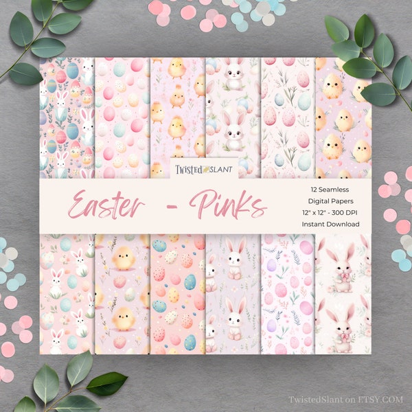 Easter Digital Papers | INSTANT DOWNLOAD | Bunny Digital Paper | Easter Junk Journal | Spring Background | Seamless Paper Pack | Pink | EAS1
