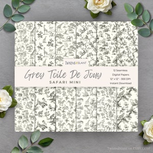 Carta digitale Toile De Jouy / DOWNLOAD IMMEDIATO / Toile grigia / Carta cineserie / Modello animale senza cuciture / Grigio / TDJ1