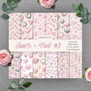 Valentine Herzen nahtlose digitale Papiere | SOFORTIGER DOWNLOAD | Aquarell Herzen | Valentinstag Hintergrund | Nahtlose Papiere | Rosa | WCH1