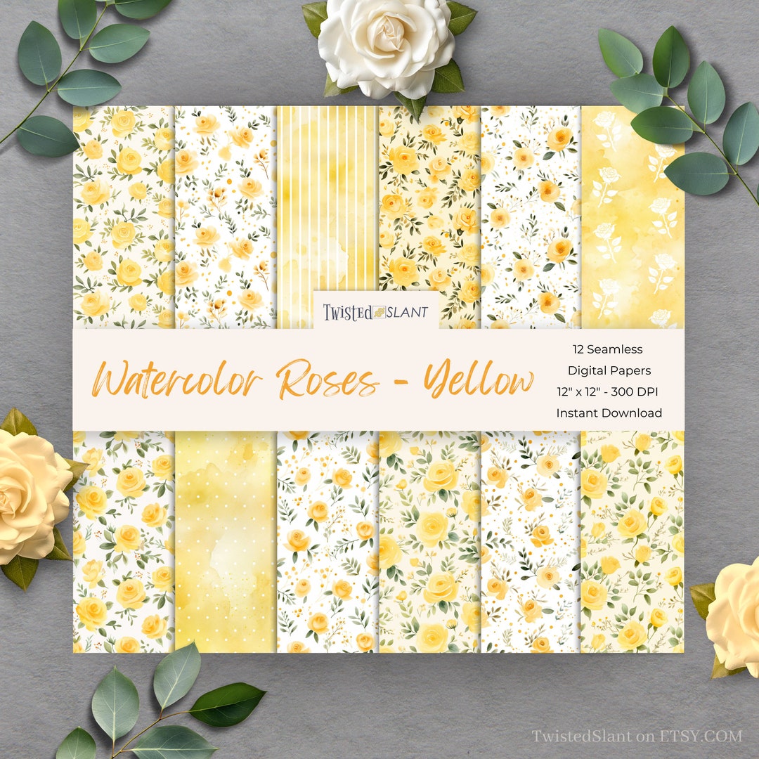 Yellow Rose Seamless Digital Paper | INSTANT DOWNLOAD | Watercolor ...