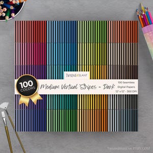 Vertical Stripes Digital Paper | INSTANT DOWNLOAD | Striped Background | Lined Digital Paper | Seamless Papers | Rainbow | Black | STR01