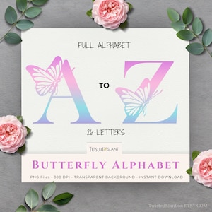 Alphabet Buchstaben mit Schmetterlingen | SOFORTIGER DOWNLOAD | Schmetterling Alphabet | Schmetterling Schriftart | Schmetterling Clip Art | Boho Schrift | Set 3 | ALPH01