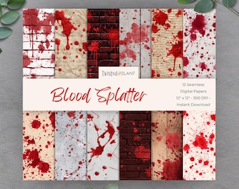 Tatort Muster: Blut Splatter Digitales Papier (Instant Download) - Gruseliges Digitales Papier, Seamless Paper Pack
