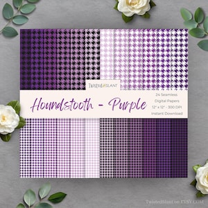 Papier numérique pied-de-poule | TÉLÉCHARGEMENT IMMÉDIAT | Motif pied-de-poule | Papier numérique tweed| Paquet de papier transparent | Violet | HT1