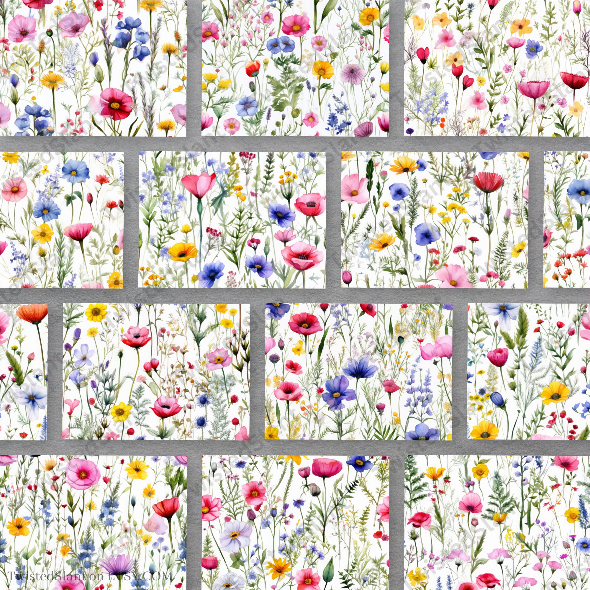 Wildflowers Printable Digital Papers | INSTANT DOWNLOAD | Wildflower ...