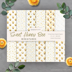 Honig Biene Digitales Papier Muster | SOFORTIGER DOWNLOAD | Biene Digitales Papier | Seamless Paper Pack | Honigbiene | Miniatur | Set 4 | BIENE1