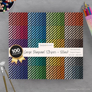 Diagonal Stripes Digital Paper | INSTANT DOWNLOAD | Striped Background | Lined Digital Paper | Seamless Papers | Rainbow | Black | STR01