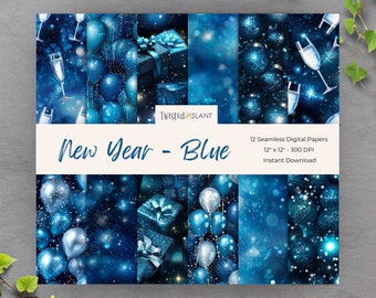New Years Eve Seamless File | INSTANT DOWNLOAD | Glitter Backgrounds | New Year Digital Paper | Seamless Papers | Blue | NY1