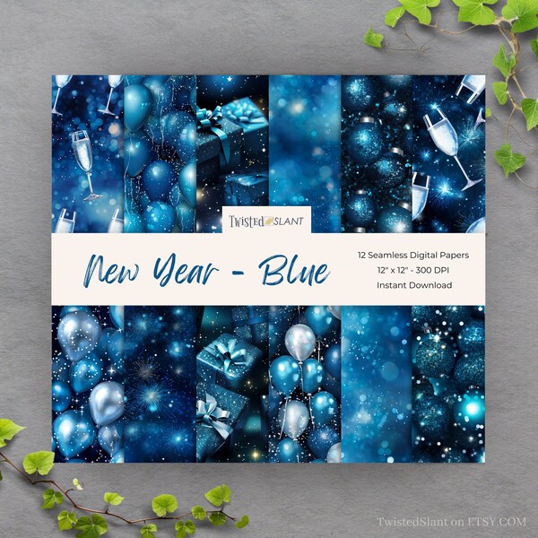 New Years Digital Paper Seamless | INSTANT DOWNLOAD | Glitter Backgrounds | New Year Digital Paper | Seamless Paper Pack | Blue | NY1