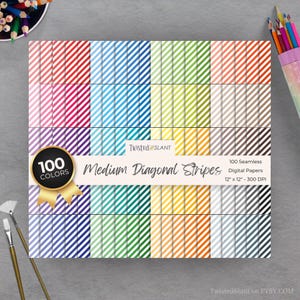 Diagonal Stripes Digital Paper | INSTANT DOWNLOAD | Striped Background | Lined Digital Paper | Seamless Papers | Rainbow | White | STR01