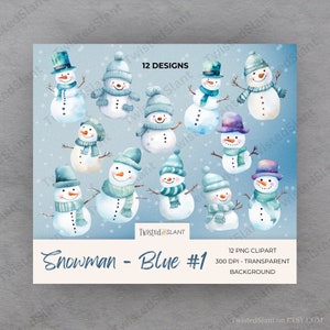 Cute Snowman Clipart | INSTANT DOWNLOAD | Snowman png | Watercolor Snowman | Christmas Junk Journal | Blue Snowman (Set 1)