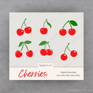 Cereza SVG / DESCARGA INSTANTÁNEA / Paquete de imágenes prediseñadas de cereza / Fruta SVG / Imágenes prediseñadas de cereza / Cerezas SVG / Frutas SVG / Cereza PNG / Rojo