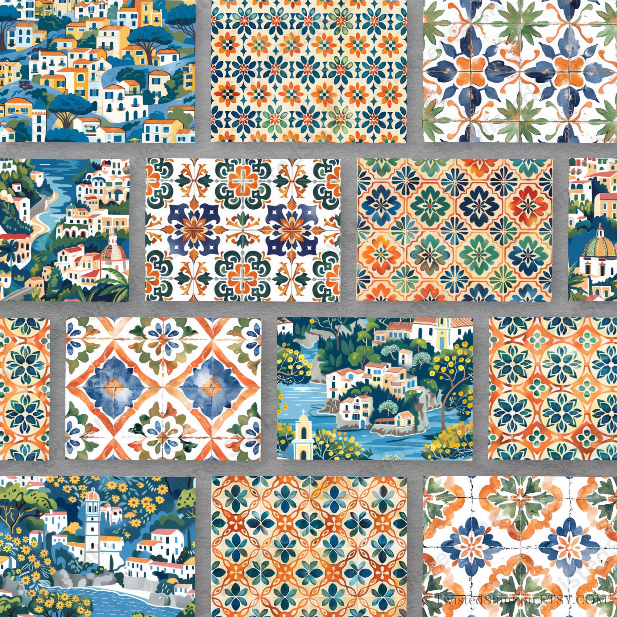 Amalfi Digital Paper INSTANT DOWNLOAD Mediterranean Tile Amalfi Coast ...