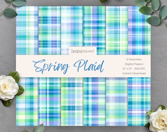 Spring Plaid Digital Paper | INSTANT DOWNLOAD | Pastel Plaid | Spring Background | Seamless Paper Pack | Pastel | Blue and Green | PLA1