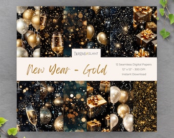 New Years Eve Seamless File | INSTANT DOWNLOAD | Glitter Backgrounds | New Year Digital Paper | Seamless Papers | Gold | NY1