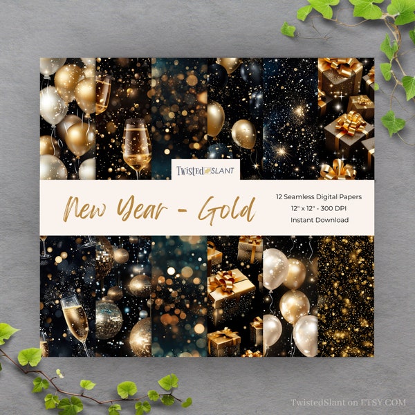 New Years Digital Paper Seamless | INSTANT DOWNLOAD | Gold Glitter Background | New Year Digital Paper | Seamless Paper Pack | Gold | NY1