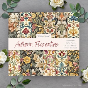 Florentiner Papier Digital | SOFORTIGER DOWNLOAD | Italienischer Florentiner | Seamless Paper Pack | Barock Muster | Set 16 | Herbst | FLOR01