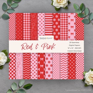 Rot und Pinkes Digitales Papier | SOFORTIGER DOWNLOAD | Nahtlos Geometrisch | Muster-Kollektion | Rotes Digitales Papier | Rot | Rosa | GEOM01