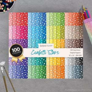Digitale Papiere Leuchtende Farben mit Sternen | SOFORTIGER DOWNLOAD | Konfetti Sterne | Seamless Paper Pack | Helle Sterne | Bunt | STERN01