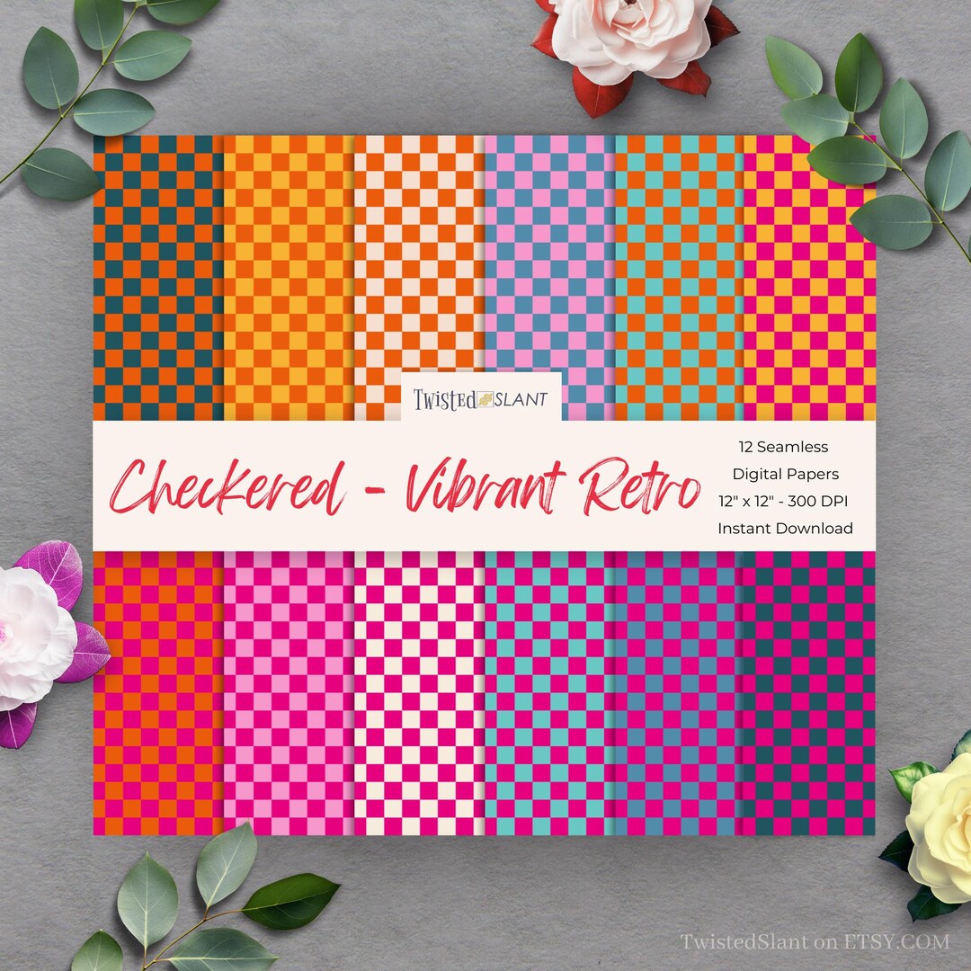 Retro Checkered Digital Paper | INSTANT DOWNLOAD | Checkered Background ...