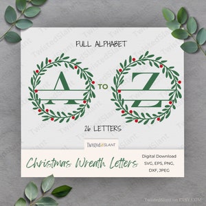 Monogramma di Natale in formato SVG, lettere monogramma in formato SVG, ghirlanda di Natale in formato SVG, pacchetto di SVG di Natale, font natalizio in formato SVG, ghirlanda di Natale
