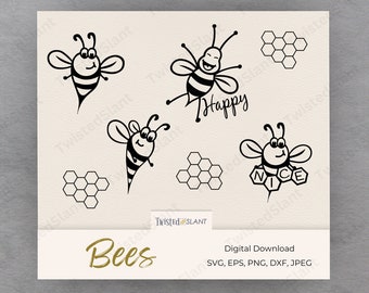 Bijenthema SVG | DIRECTE DOWNLOAD | Hommel SVG | Bijen SVG | Honingbij SVG | Honingraat SVG | Wees blij SVG | Wees aardig SVG | BEE1