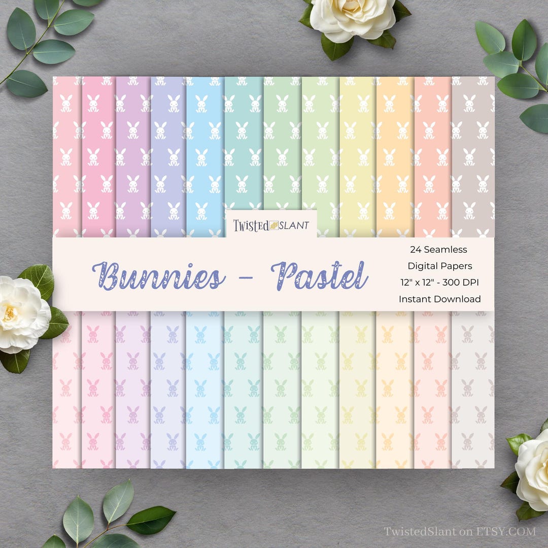 Cute Bunny Seamless Pattern: Rabbit Digital Paper (instant Download ...