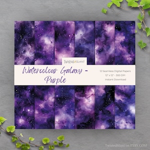 Watercolor Galaxy Digital Paper Seamless Pattern | INSTANT DOWNLOAD | Galaxy Digital Paper | Watercolor Textures | Galaxy Seamless | Purple