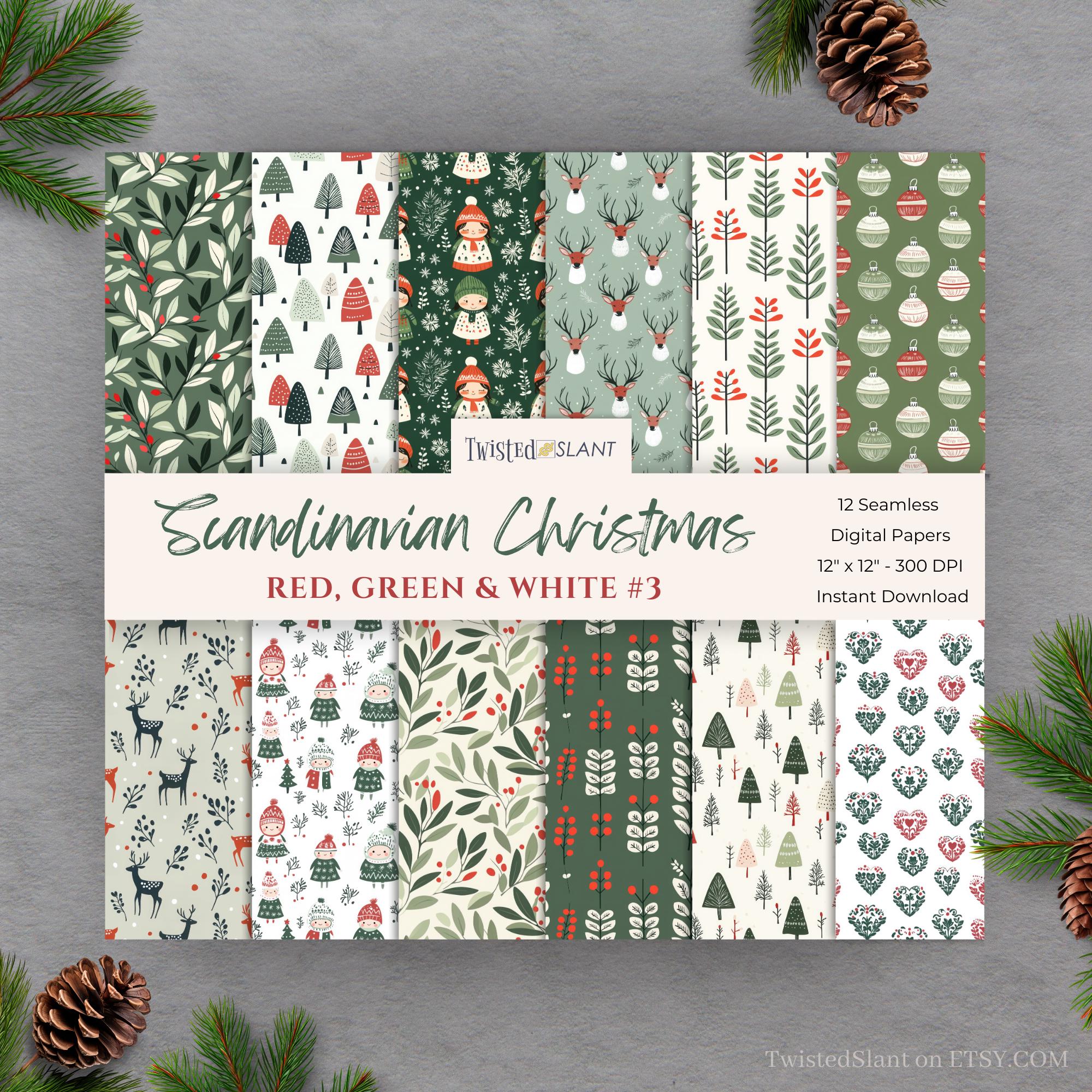Scandinavian Christmas Digital Papers | INSTANT DOWNLOAD