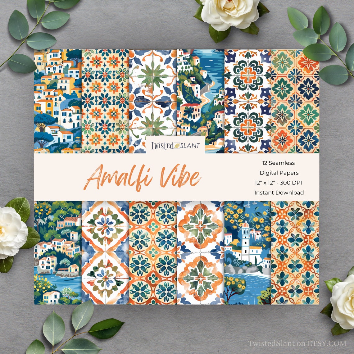 Amalfi Digital Paper | INSTANT DOWNLOAD | Mediterranean Tile | Amalfi ...