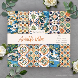 Carta digitale Amalfi / DOWNLOAD IMMEDIATO / Piastrelle mediterranee / Tema Costiera Amalfitana / Pacchetto carta senza soluzione di continuità / Amalfi / TILE01